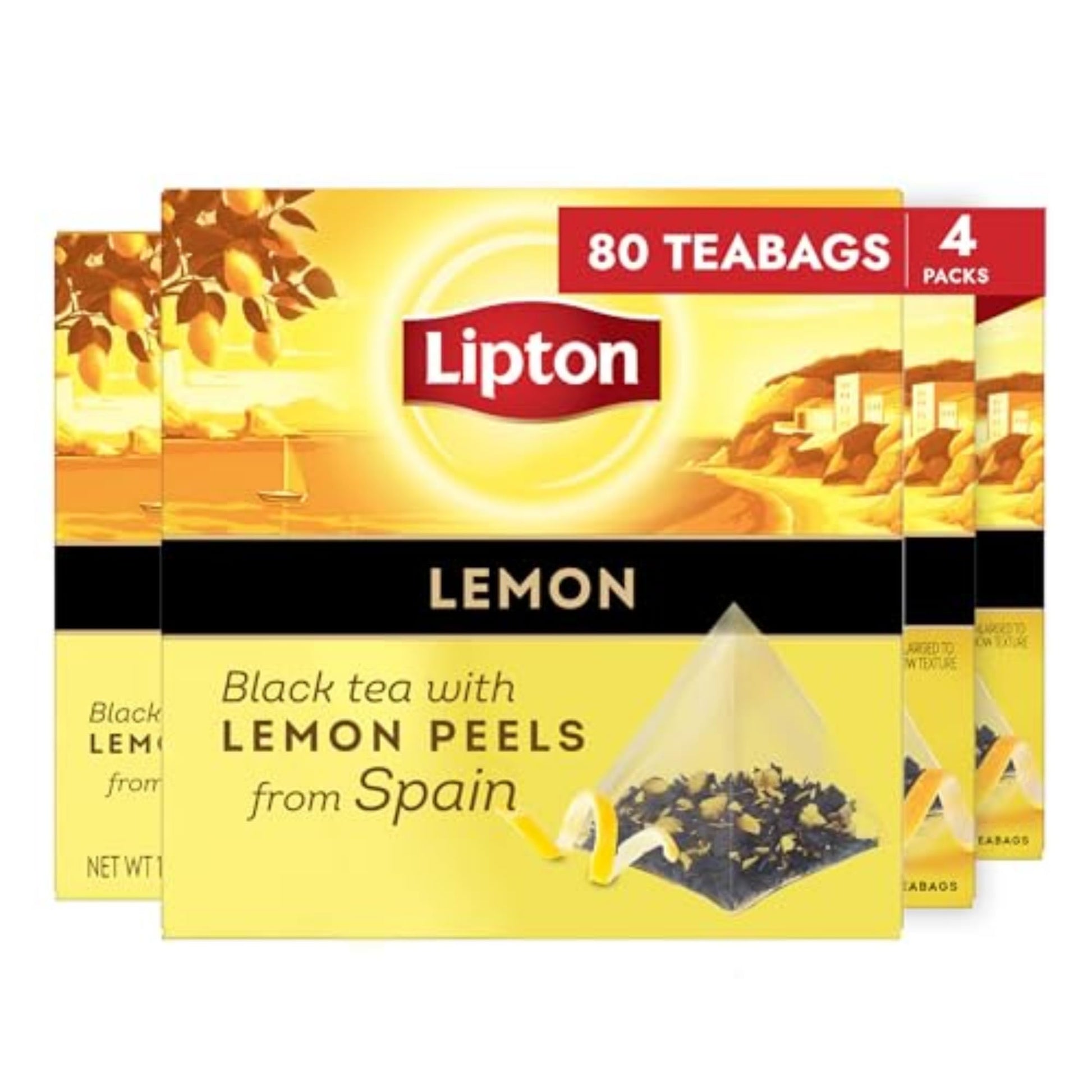 Lipton Black Tea Lemon Pyramid Tea Bags, Flavored, 80 Tea Bags (20ct - Pack of 4)