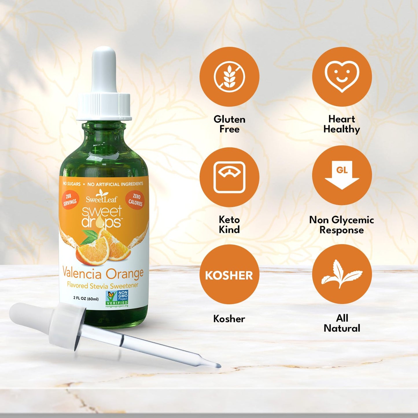 Sweetleaf Stevia Sweet Drops Valencia Orange - Liquid Stevia Drops Sweetener, Zero Calorie, Non-Gmo Flavored Stevia Liquid Sugar Substitute For Sugar-Free Sodas, Mixed Drinks, Iced Tea, 2 Fl Oz (Pack Of 2)