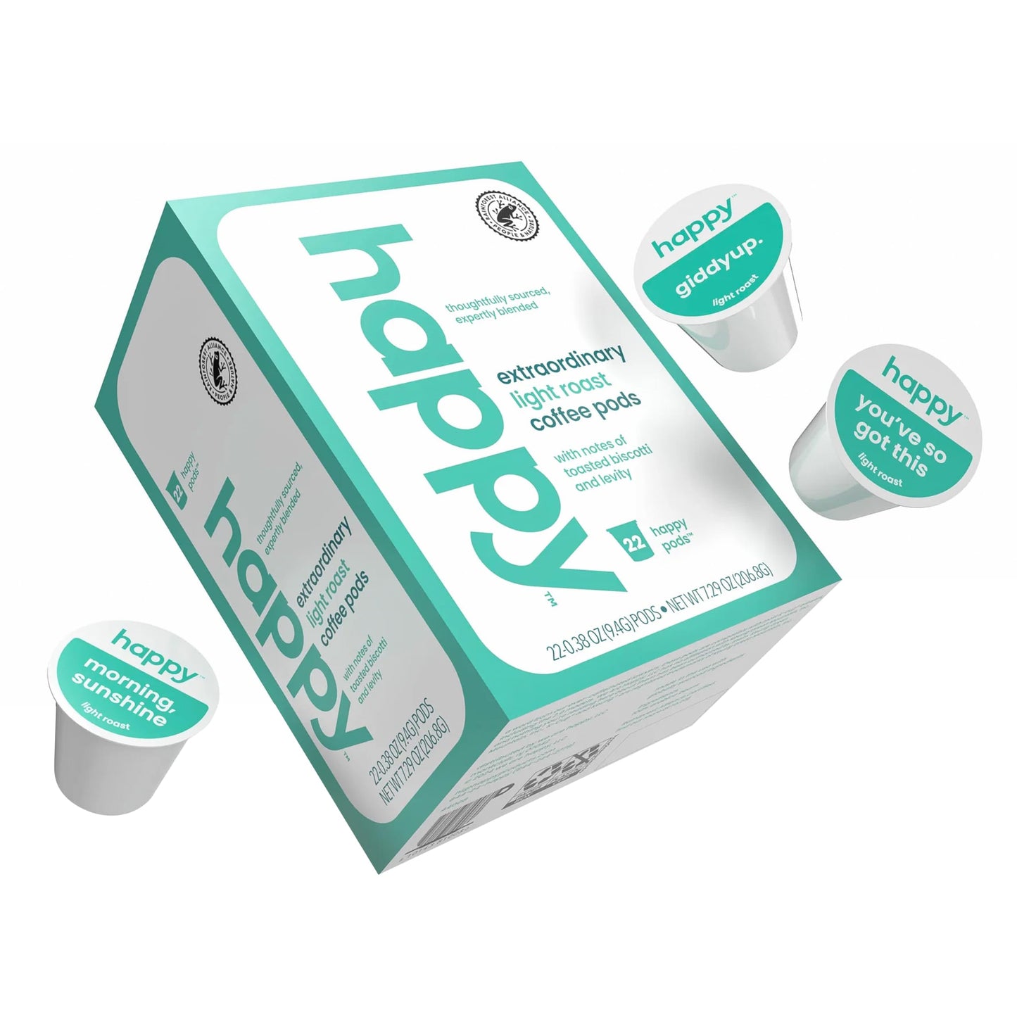 We Are Happy Light Roast Coffee Pods, Toasted Biscotti Flavor, 22 Count, Compatible with K-Cup Brewers, Rainforest Alliance Certified