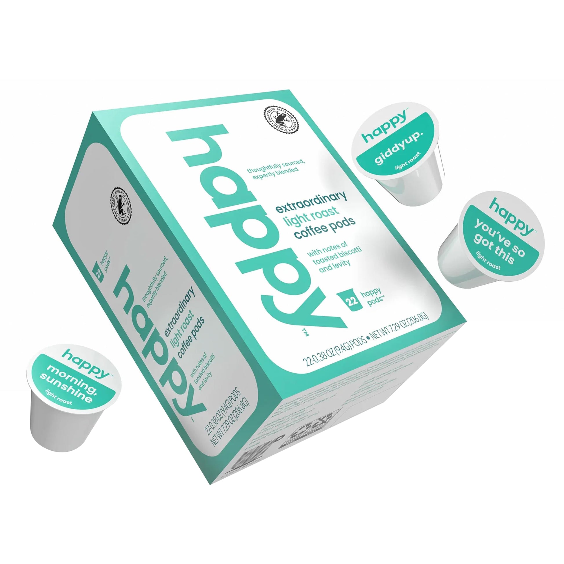 We Are Happy Light Roast Coffee Pods, Toasted Biscotti Flavor, 22 Count, Compatible with K-Cup Brewers, Rainforest Alliance Certified