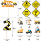 MATTTIME Construction 2nd Birthday Banner and Cupcake Topper, Plastic, Multi-Color, Model 0703, Traffic Sign Cutouts for 2 Years Old Party