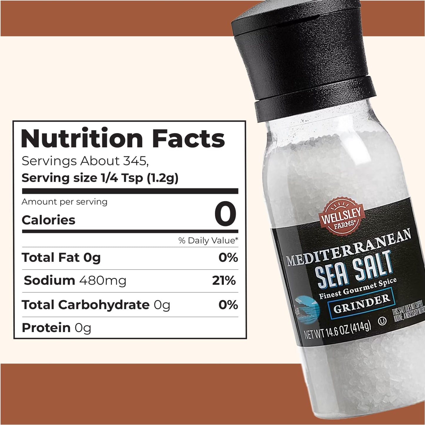 Wellsley Farms Mediterranean Sea Salt Grinder, 14.6 Ounce