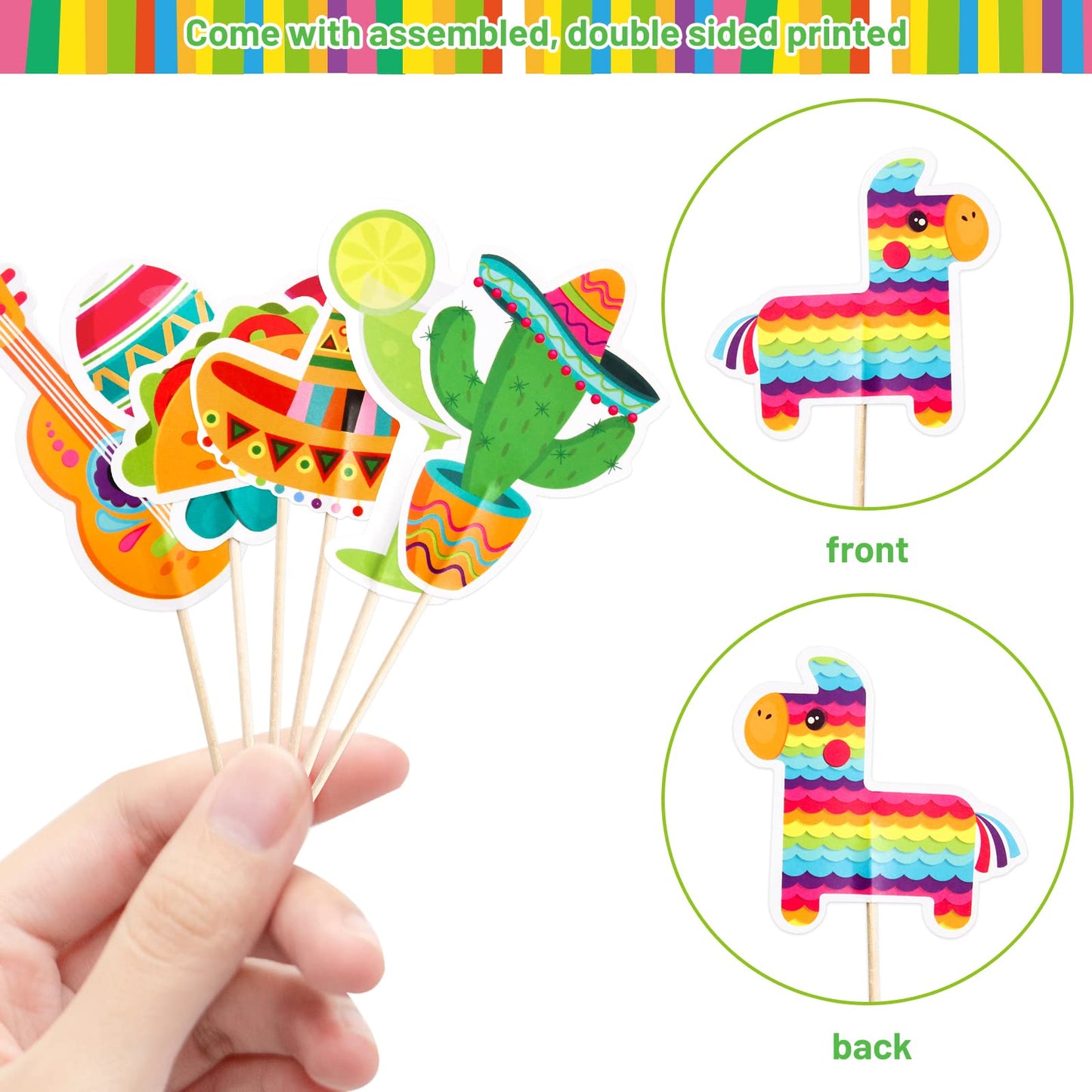 48Pcs Fiesta Cupcake Toppers Cinco De Mayo Decorations Mexican Fiesta Party Decorations Supplies
