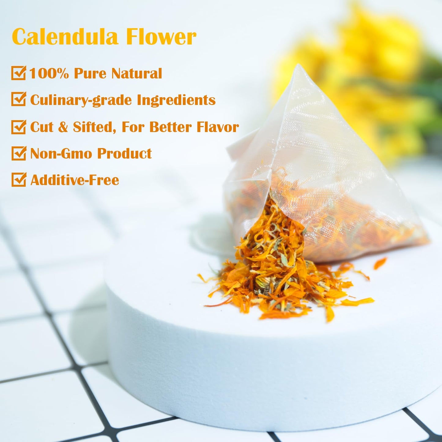 TEARELAE Premium Calendula Flowers Tea Bags - Natural, Caffeine-Free, 1.5g x 40 Count, Non-GMO, Digestion Support