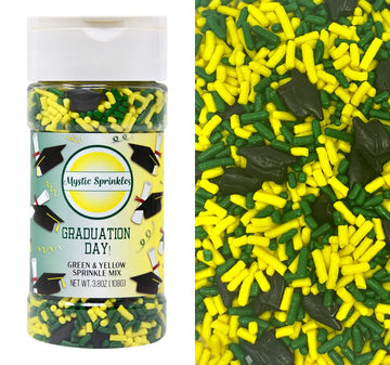 Mystic Sprinkles Graduation Day Sprinkles Mixes (Graduation Day! Green & Yellow Sprinkle Mix 3.8oz)