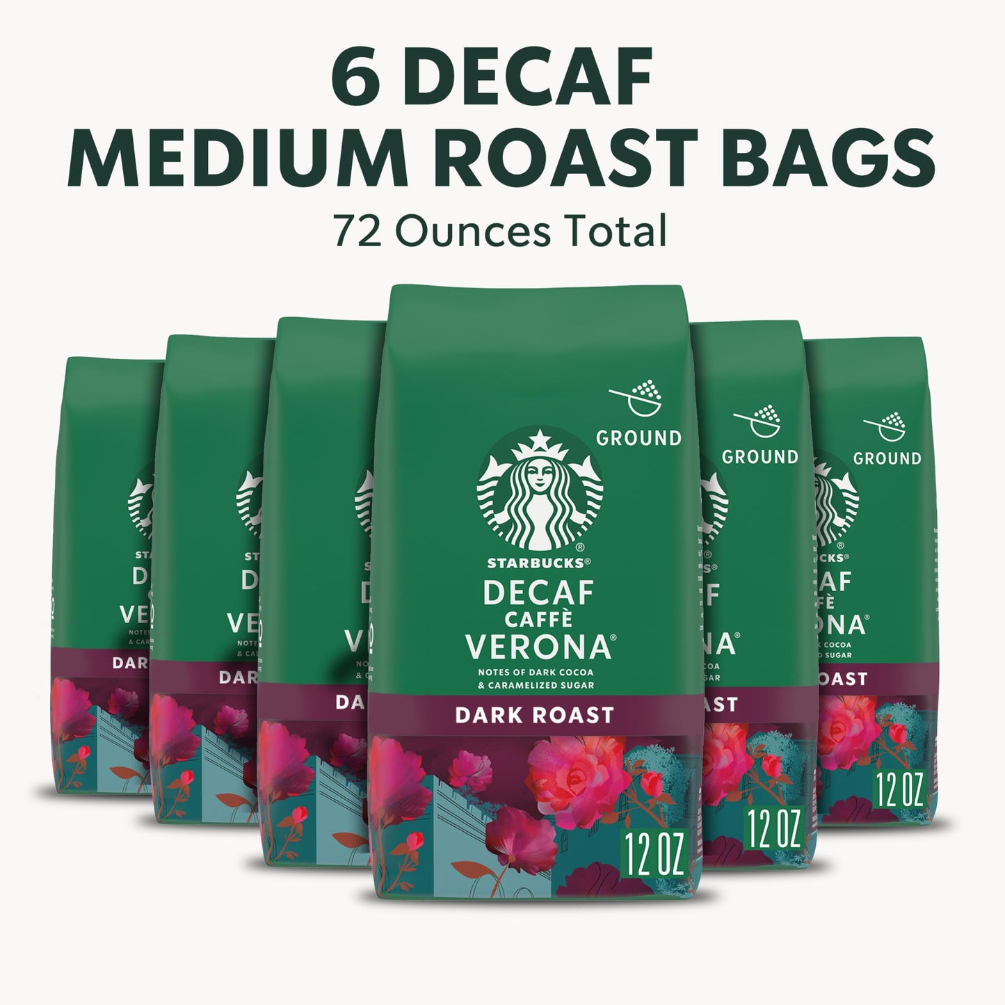 Starbucks Decaf Caff   Verona Dark Roast Ground Coffee, 12 Ounce (Pack Of 6)
