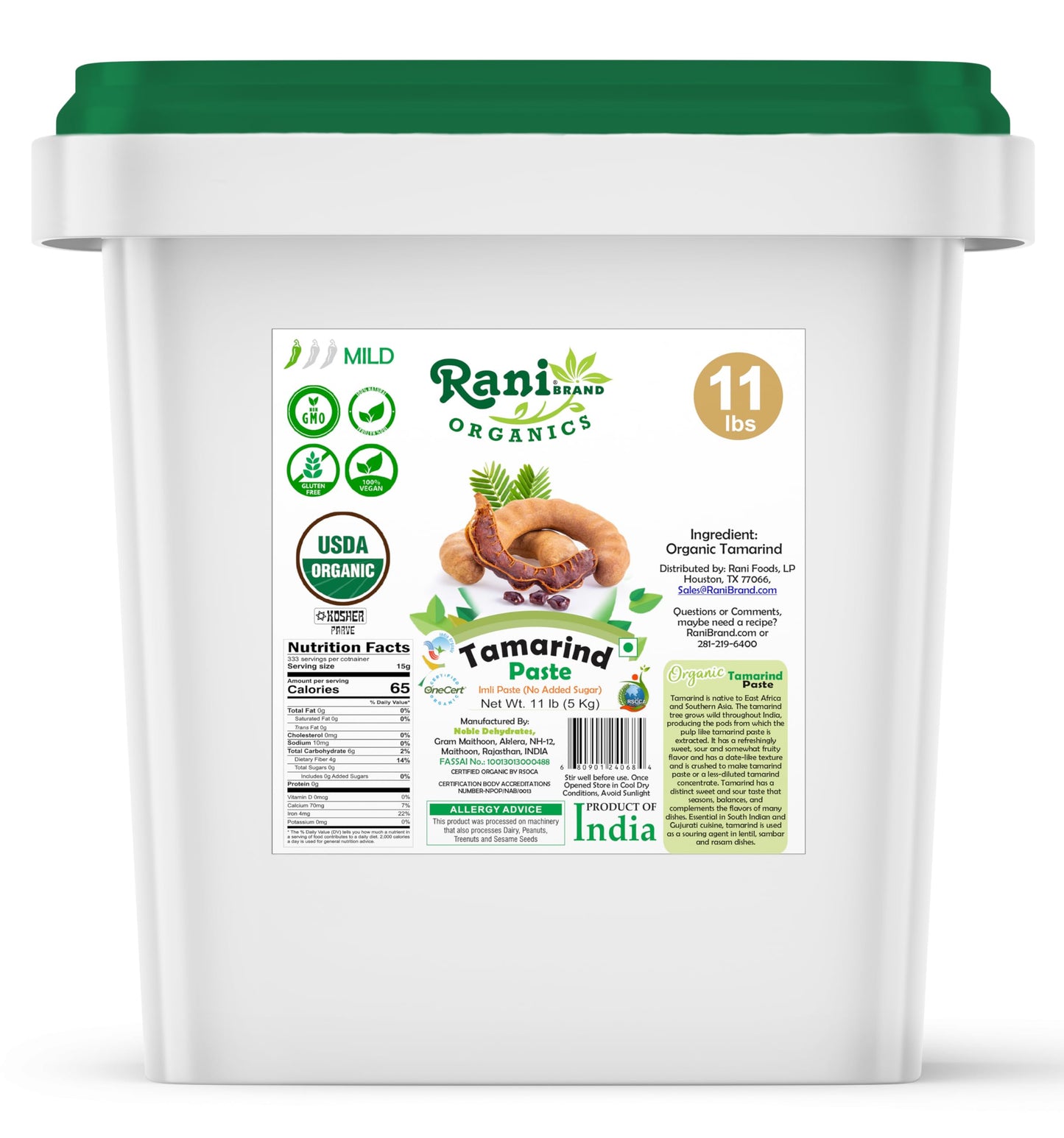 Rani Organic Tamarind Paste (Imli Paste)176oz (11lbs) 5kg Bulk, No Sugar Added ~ All Natural | Vegan | Gluten Free | No Colors |
