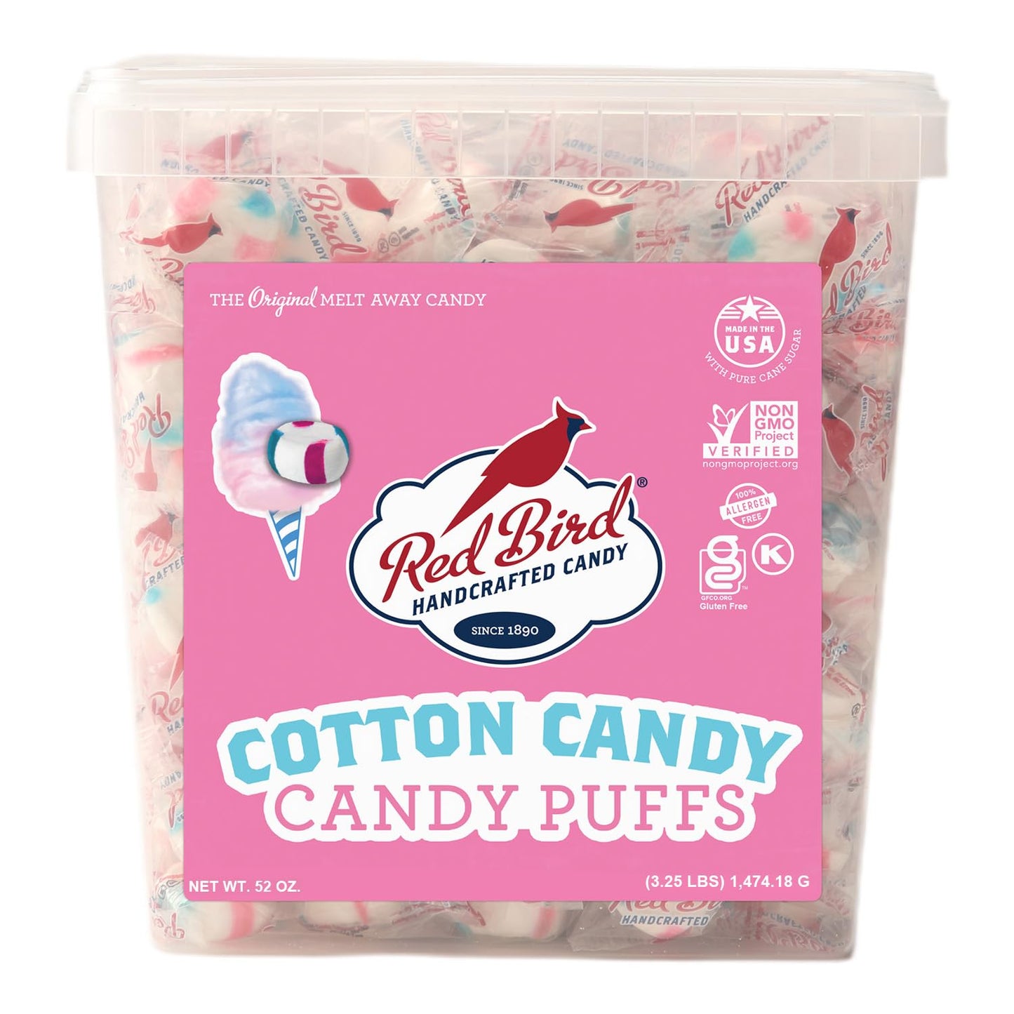 Red Bird Cotton Candy Flavored Candy, Mints Individually Wrapped, Unique Candy, 52 oz Tub