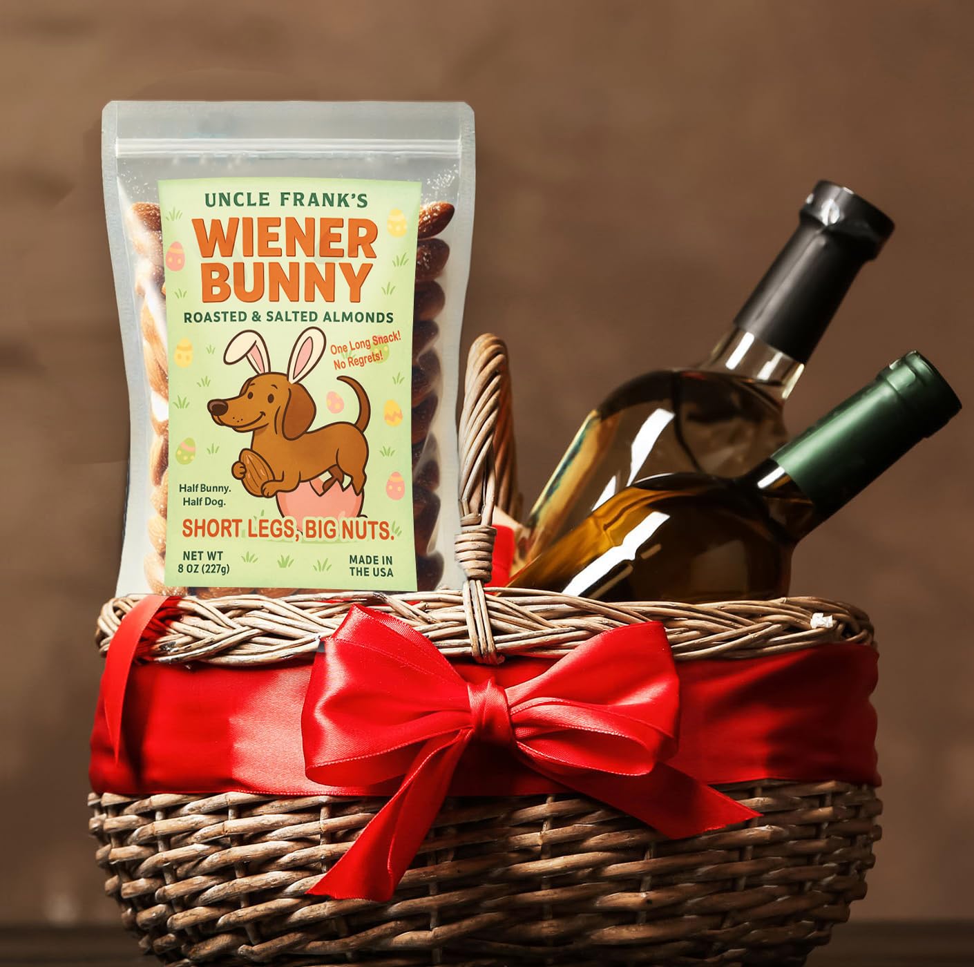 Gears Out Uncle Frank’s Wiener Bunny - Roasted & Salted Almonds, Dog-Themed Gift for Doxie Lovers, 8oz, Made in the USA