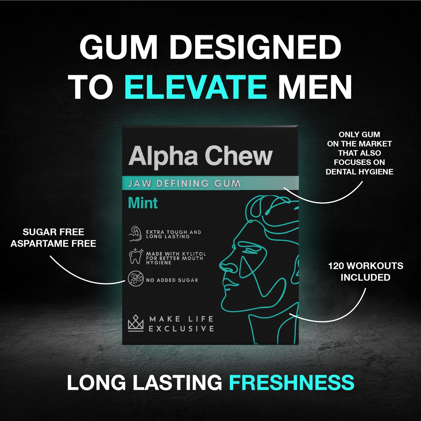 MAKE LIFE unique design Jawline Chewing Gum - Sugar Free, Long Lasting Mint Flavor, 1 Count (Pack of 120), White/Light Blue
