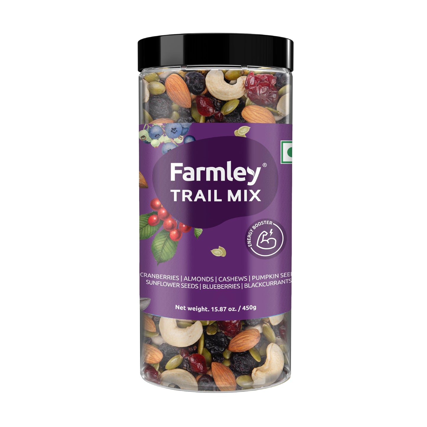 Farmley Trail Mix | Superfood | Mixed Seeds  Nuts And Berries | 7-In-1 Mix | Cranberries  Almonds  Cashews  Pumpkin Seeds  Sunflower Seeds  Blueberries  Blackcurrents | 15.87 Oz