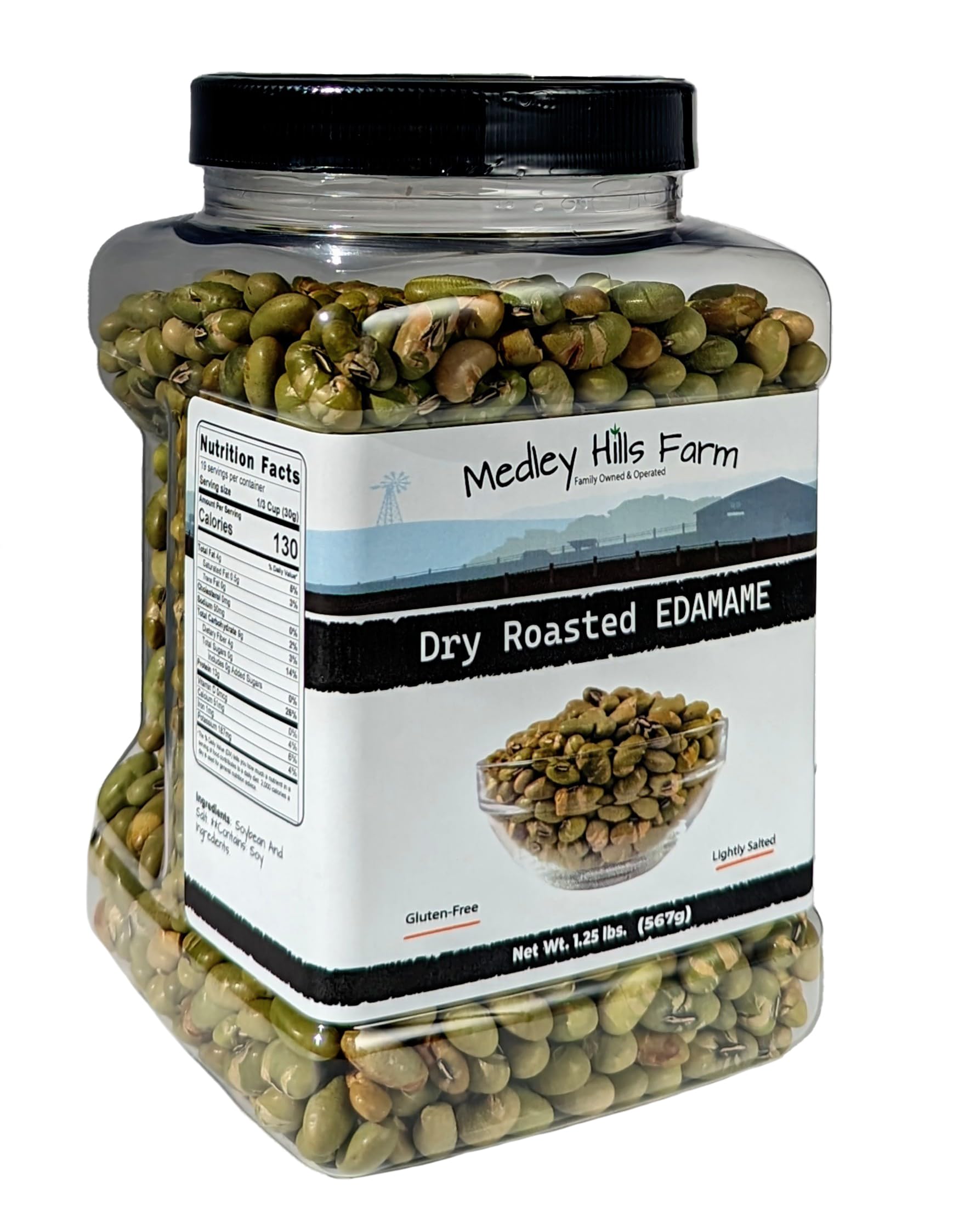 Dry Roasted Edamame by Medley hills farm 1.25 Lbs. in Reusable Container - edamame dry roasted and Lightly Salted - Healthy diet