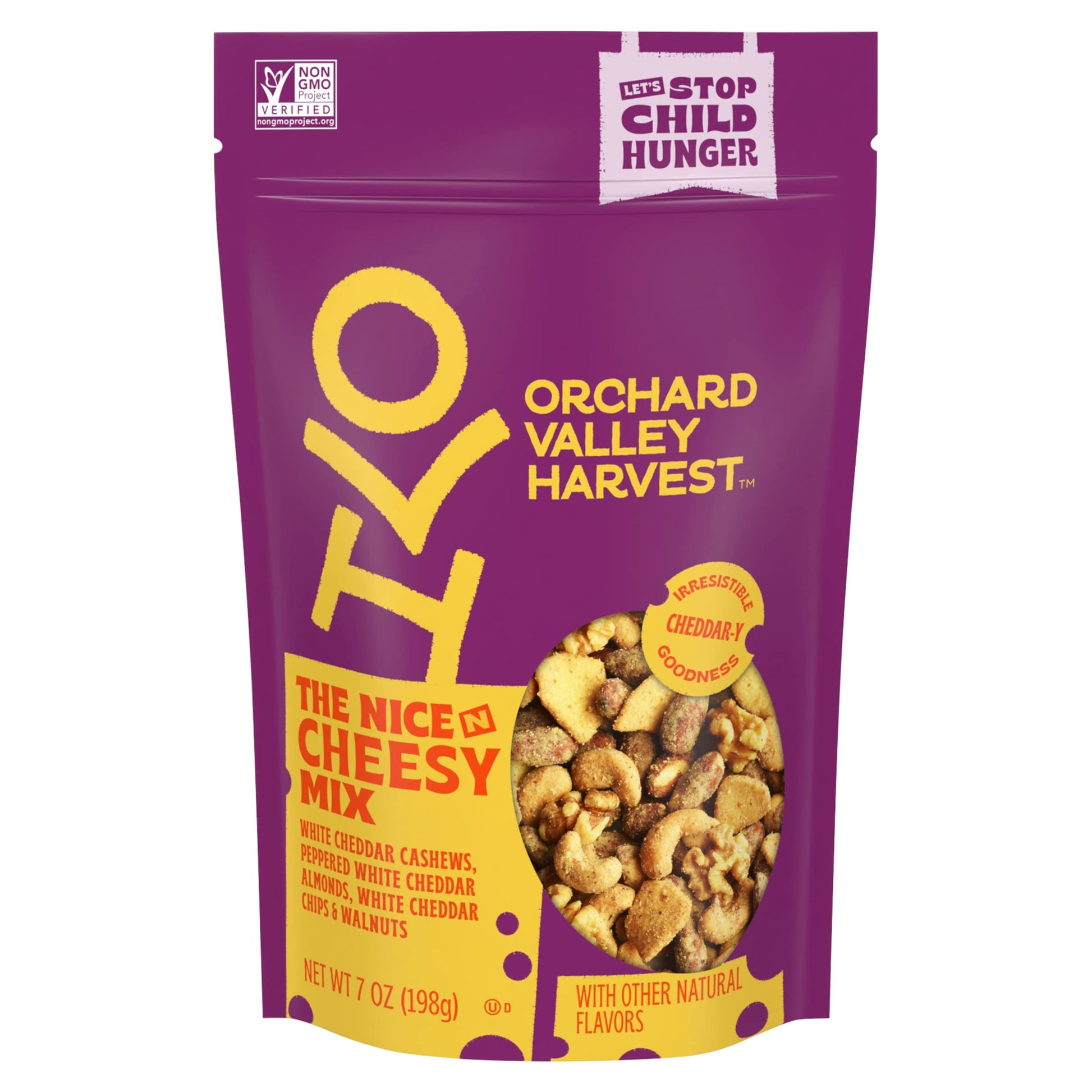 Orchard Valley Harvest Nice N Cheesy Mix, 7 Oz Resealable Bag, White Cheddar Almonds, Cashews, Chips, Walnuts, Non-Gmo, 6G Of Pr