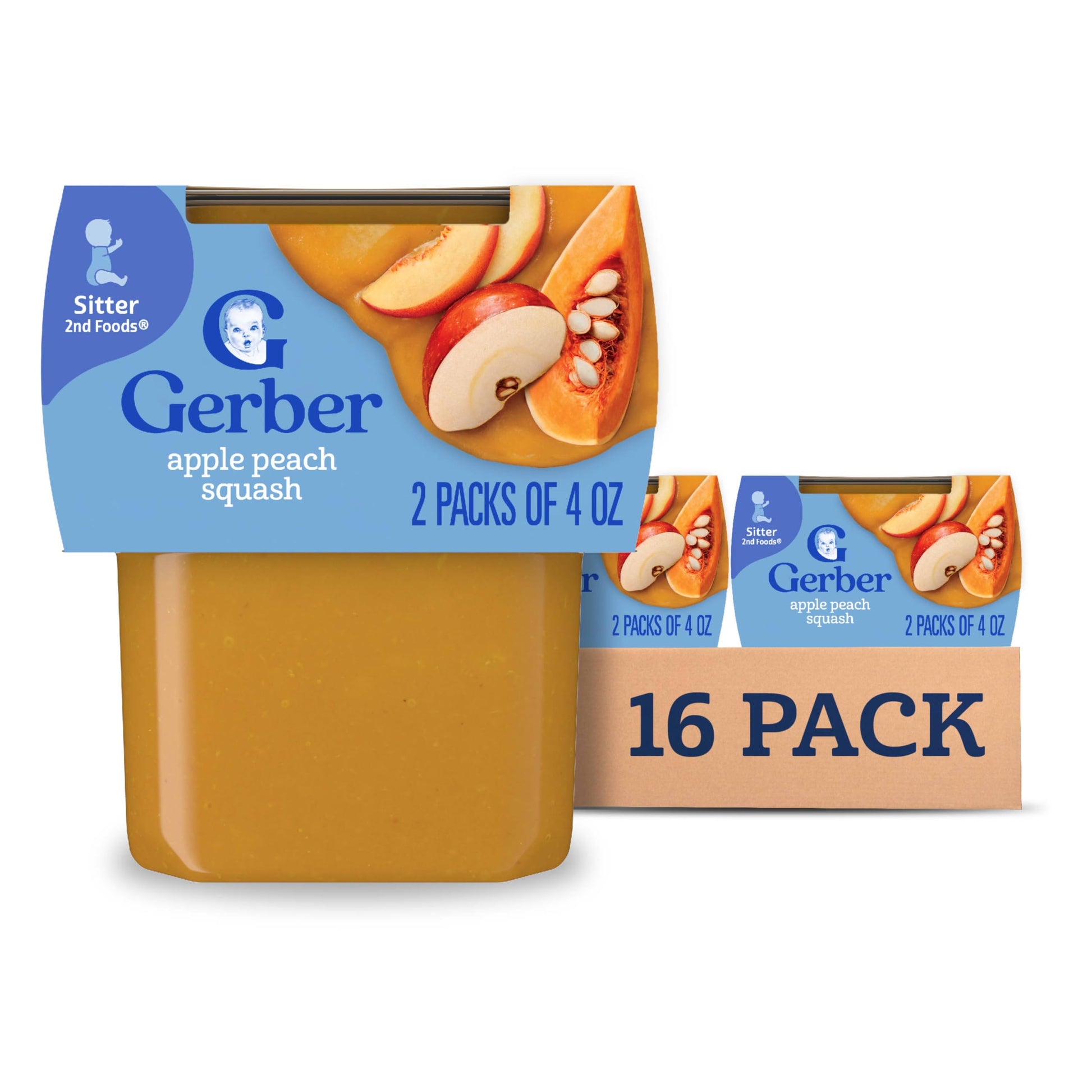 Gerber 2nd Foods Apple Peach Squash, 4 Ounce Tubs, 2 Count (Pack of 8), 4 Ounce (Pack of 16)