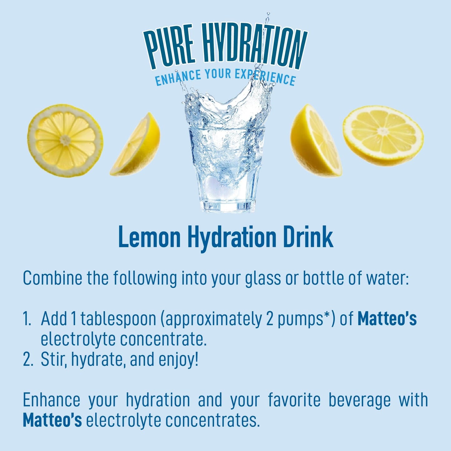 Matteos Hydration Concentrate - Sugar-Free Electrolyte Drink, Lemon Flavor, 25.4 Fl Oz, Pack of 6