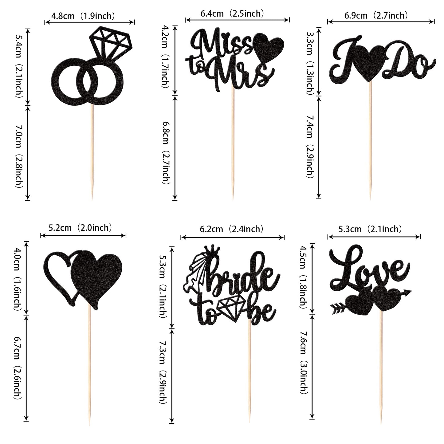 YCTHUNFISH 36 Pack Bridal Shower Cupcake Toppers Glitter Diamond Ring Black Bamboo Picks