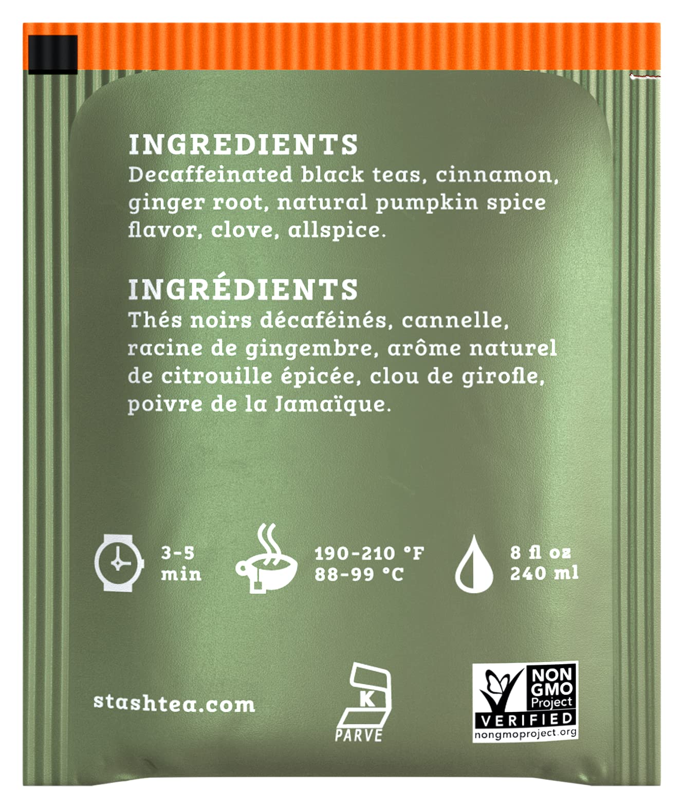 Stash Tea Decaf Pumpkin Spice Black Tea, Box Of 100 Tea Bags