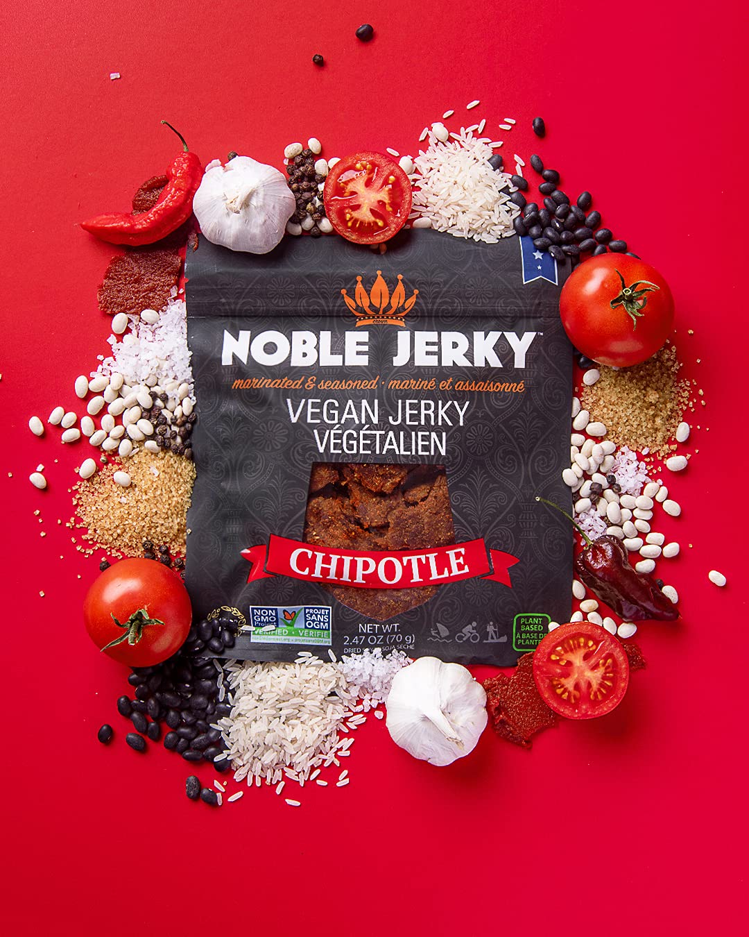 Noble Jerky - Vegan Jerky, Healthy Plant-Based Protein Snack, Vegetarian, Non-GMO, 4 Pack (Original, BBQ, Teriyaki, Chipotle), (