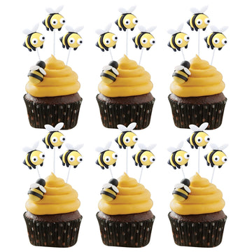 Gyufise 24Pcs Bumble Bee Cupcake Toppers Little Figurine Bee Cupcake Picks Oh Babee Cake Decorations For Bee Theme Baby Shower K