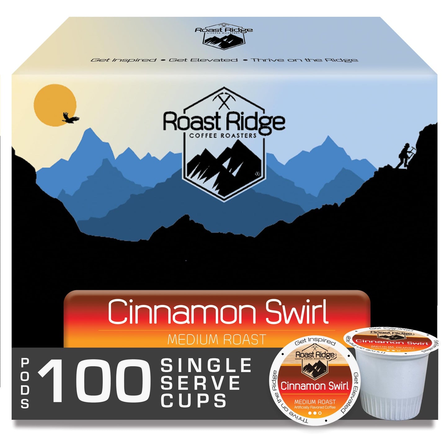Roast Ridge Coffee Pods for Keurig, Cinnamon Swirl, Medium Roast, 100 Count