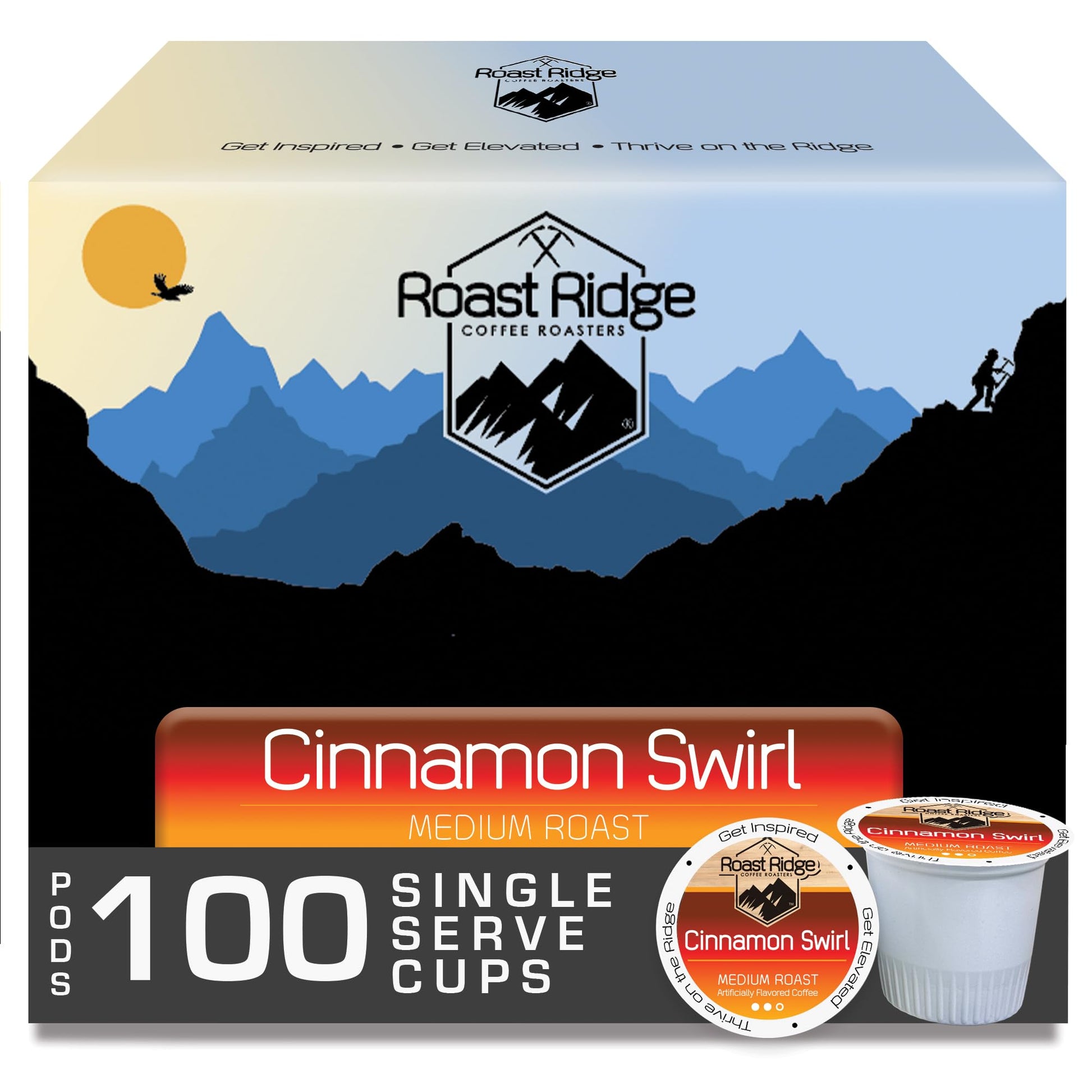Roast Ridge Coffee Pods for Keurig, Cinnamon Swirl, Medium Roast, 100 Count