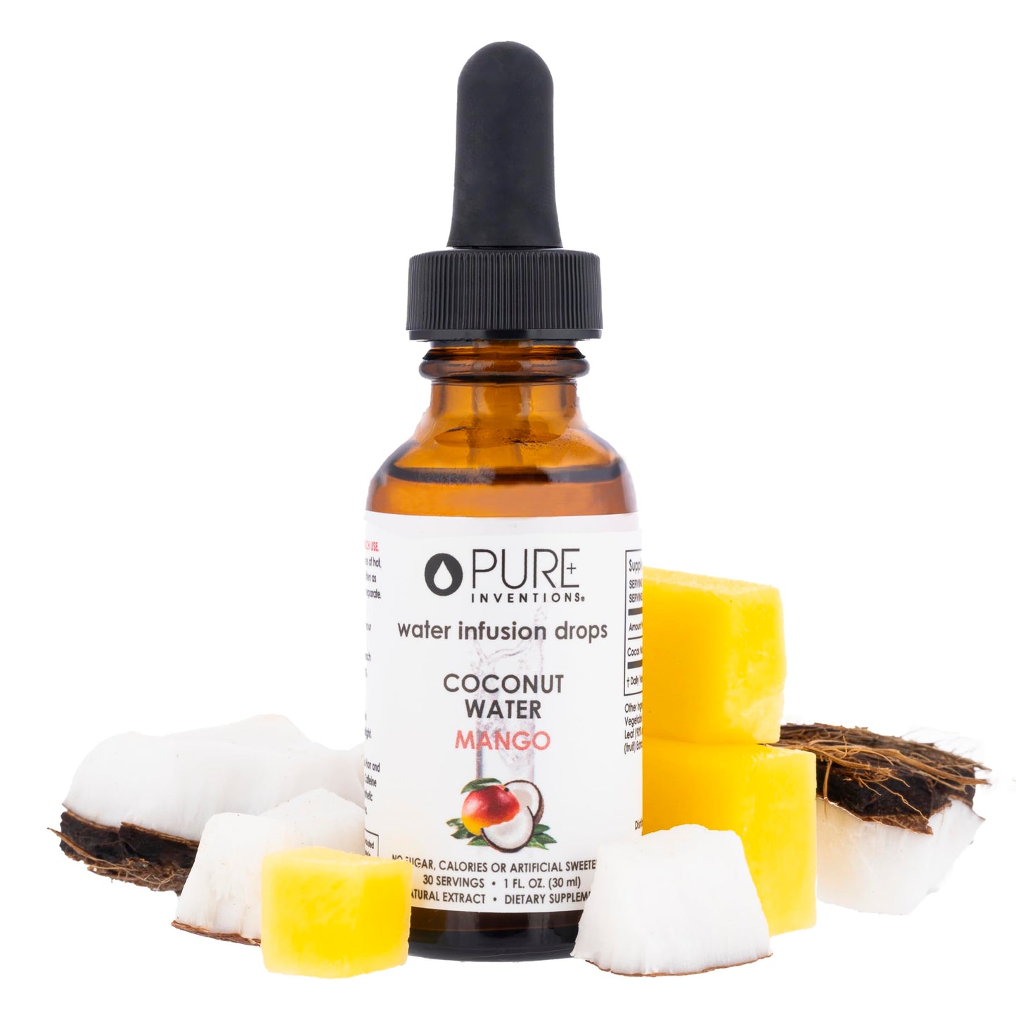 Pure Inventions Coconut Water Enhancer Drops - Mango Flavor - No Sugar, 1 Fl Oz