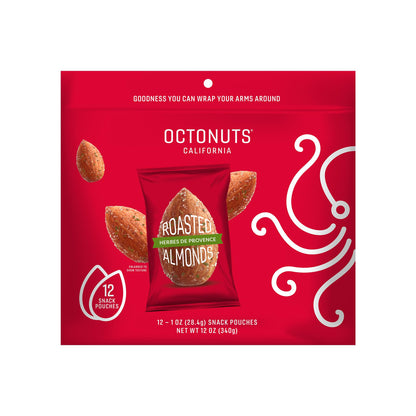 Octonuts Herbs de Provence Almonds - 12 Individually Wrapped Snack Packs (1oz Each), Healthy Snacks for Adults and Kids, Non-GMO