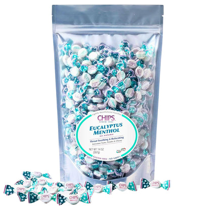 CHIPS Eucalyptus Menthol Classic Italian Throat Pastilles, Soothing and Refreshing, All-Natural, Gluten Free, Prebiotic, No GMOs