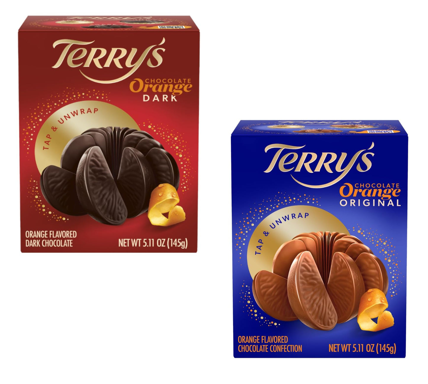 Terrys Chocolate Orange Variety Pack of 2 - One of Each - Milk Chocolate and Dark Chocolate - 5.11 oz Per Ball - Perfect for Sharing with Friends and Family