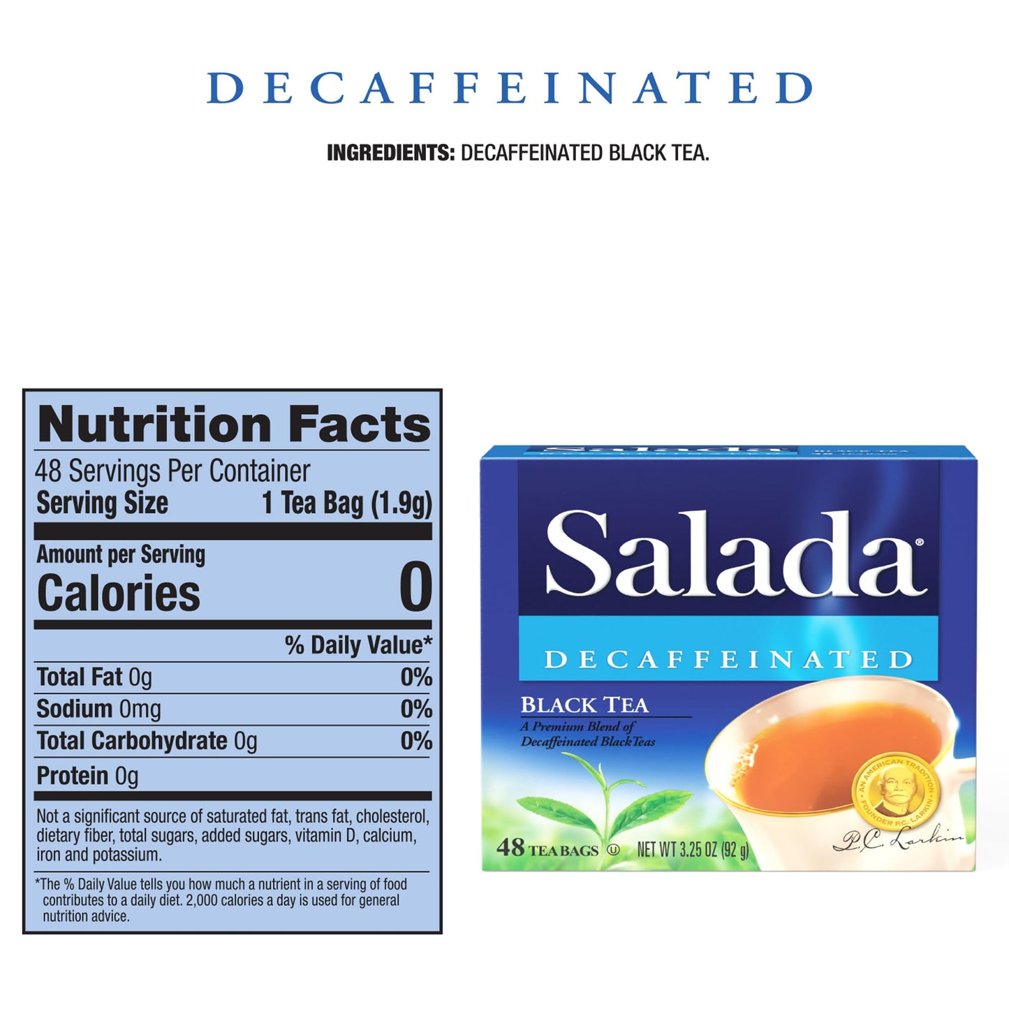 Salada Decaffeinated Black Tea, Strong Black Tea, 48 Count (Pack of 2), Rich in Antioxidants, Brew Hot