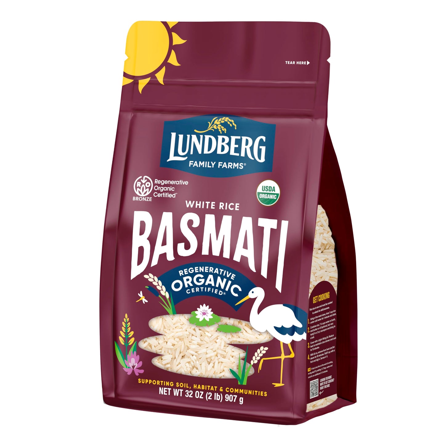 Lundberg Basmati Rice, Organic Long Grain White Rice - Non-Sticky, Fluffy Aromatic Rice, Vegan Food, Healthy Meals, Gluten-Free 