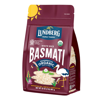 Lundberg Basmati Rice, Organic Long Grain White Rice - Non-Sticky, Fluffy Aromatic Rice, Vegan Food, Healthy Meals, Gluten-Free 