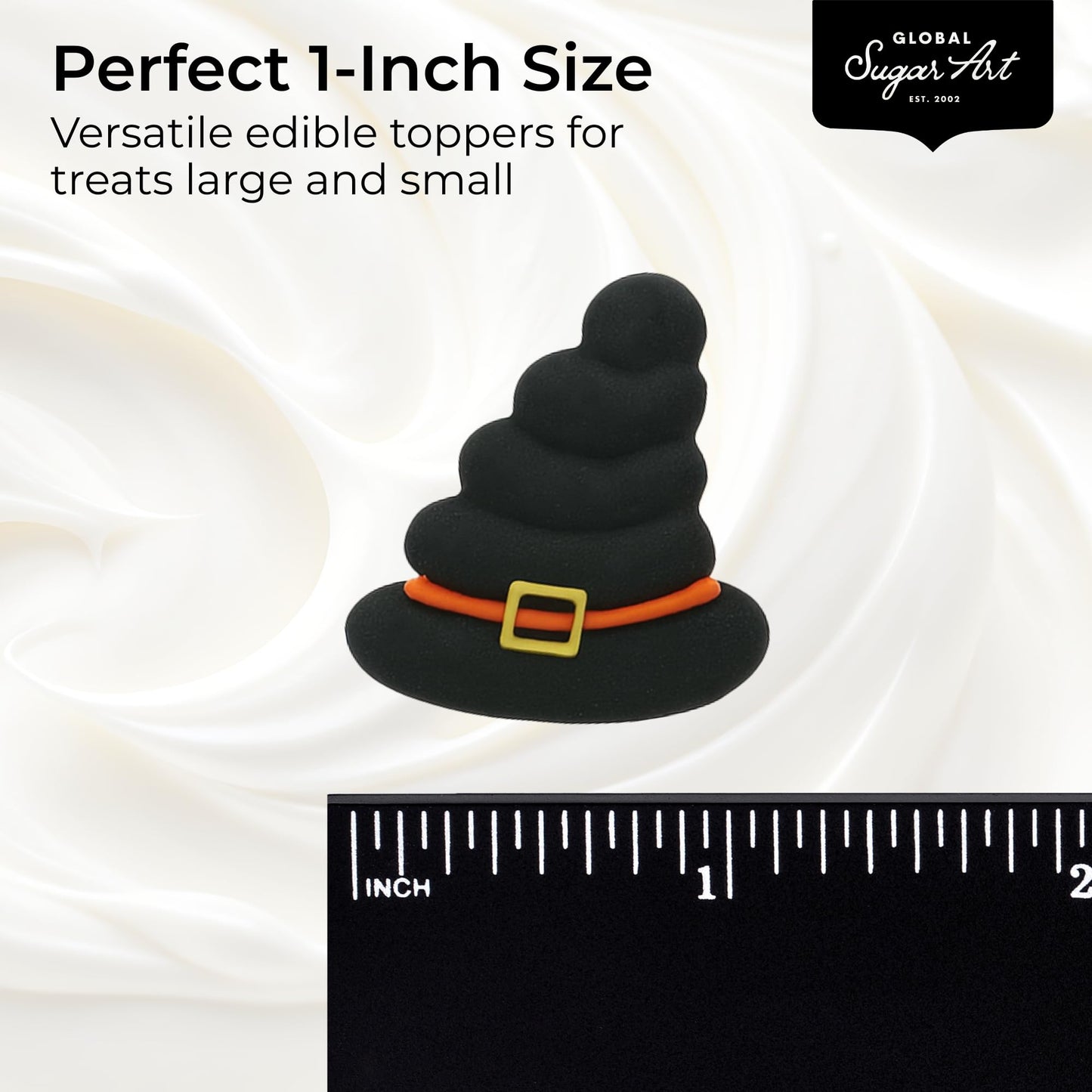 Global Sugar Art Halloween Edible Decorations - 48 Royal Icing Toppers, 1 Square, Black, Hand-Piped, Individually Wrapped