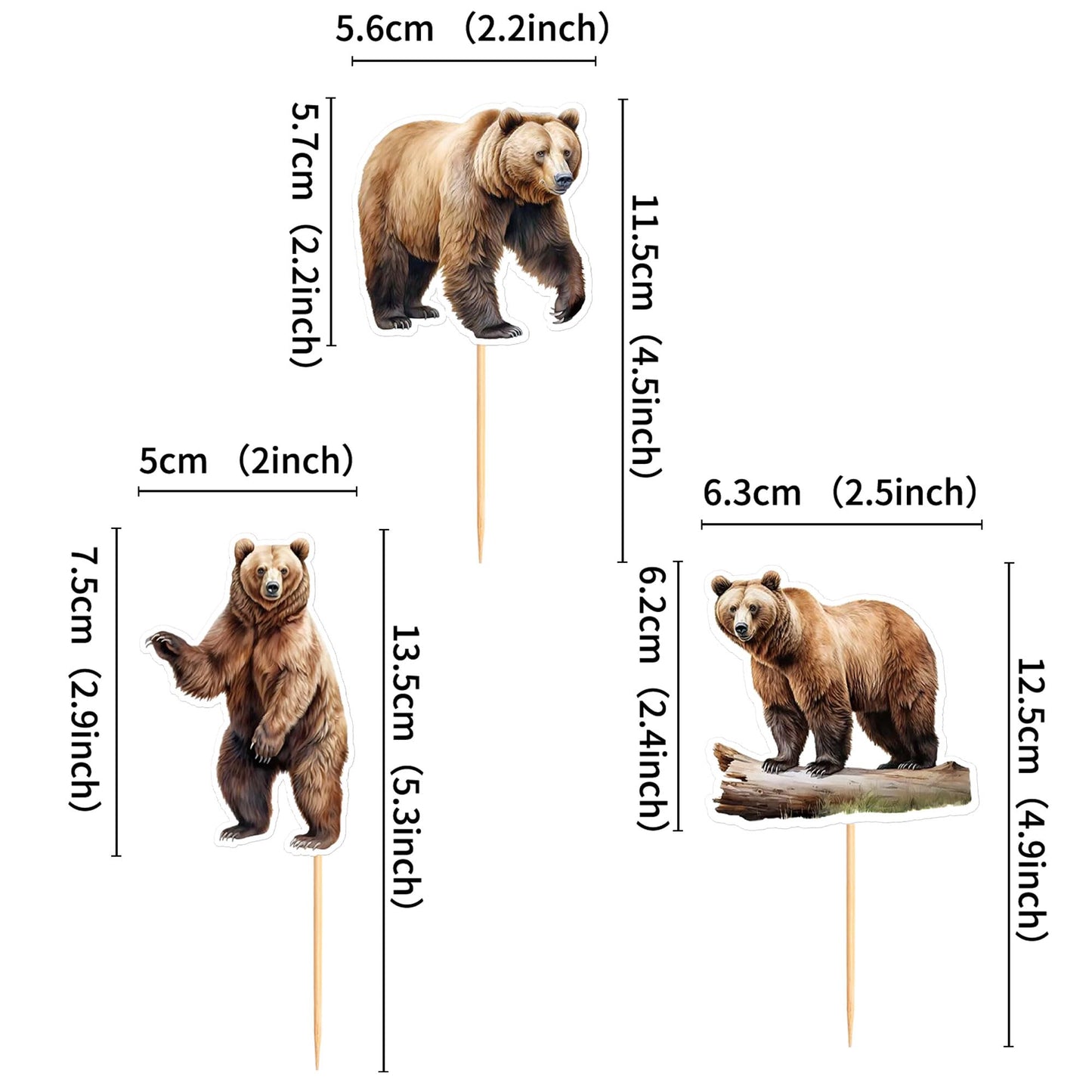 Ercadio 24 Pack Brown Bear Cupcake Toppers Brown Bear Cupcake Picks Animal Cupcake Picks Brown Bear Birthday Cupcake Decorations