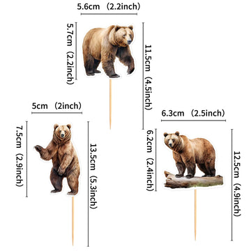 Ercadio 24 Pack Brown Bear Cupcake Toppers Brown Bear Cupcake Picks Animal Cupcake Picks Brown Bear Birthday Cupcake Decorations