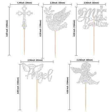 Gyufise 30Pcs Mi Bautizo Cupcake Toppers Silver Glitter Cross Angel Dove Cupcake Toppers Angel Religious God Bless Cupcake Picks