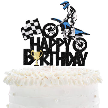 Motorcycle Happy Birthday Cake Topper - Extreme Sports Racing Birthday Party Glitter Autocycle Player Cake Topper - Sport Man Bo