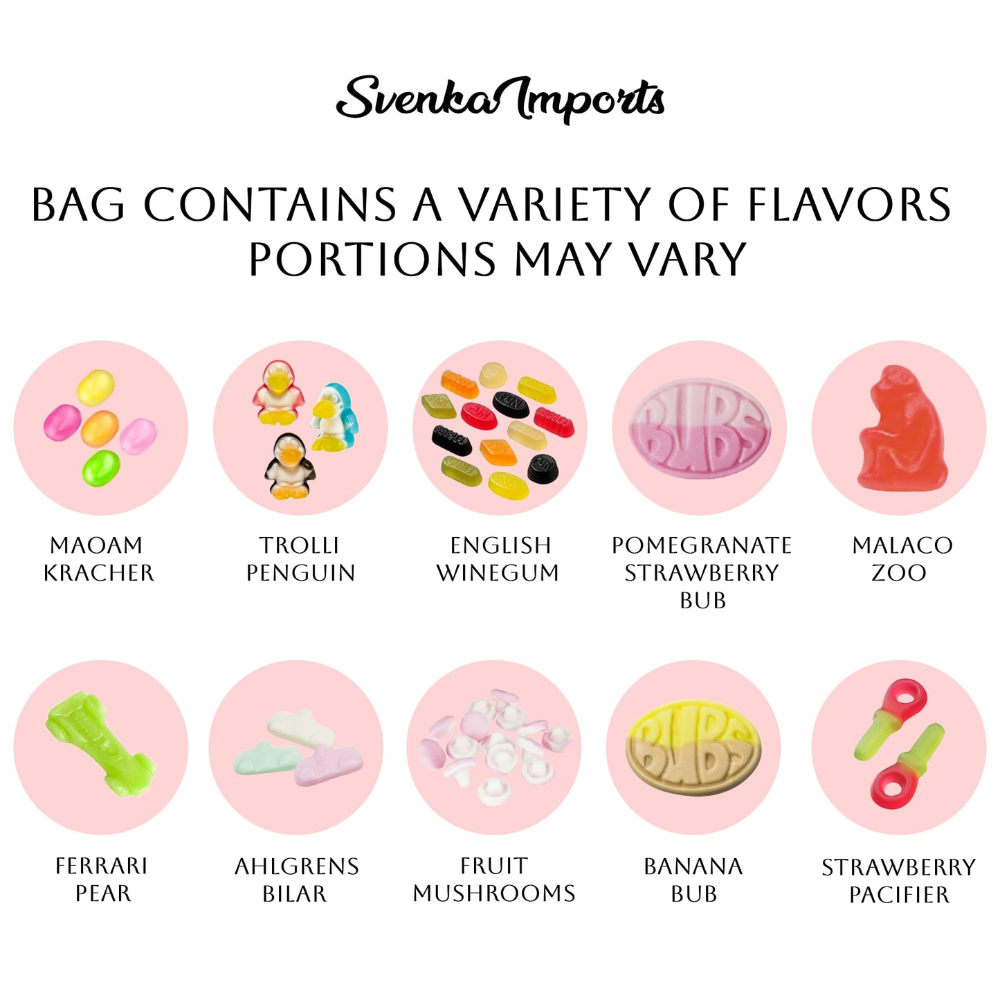 SVENSKA IMPORTS Swedish Sweet Pick & Mix Assortment Bag - 1 Pound - Includes Bubs, Ahlgrens Bilar, Maoam Kracher, and Wine Gums
