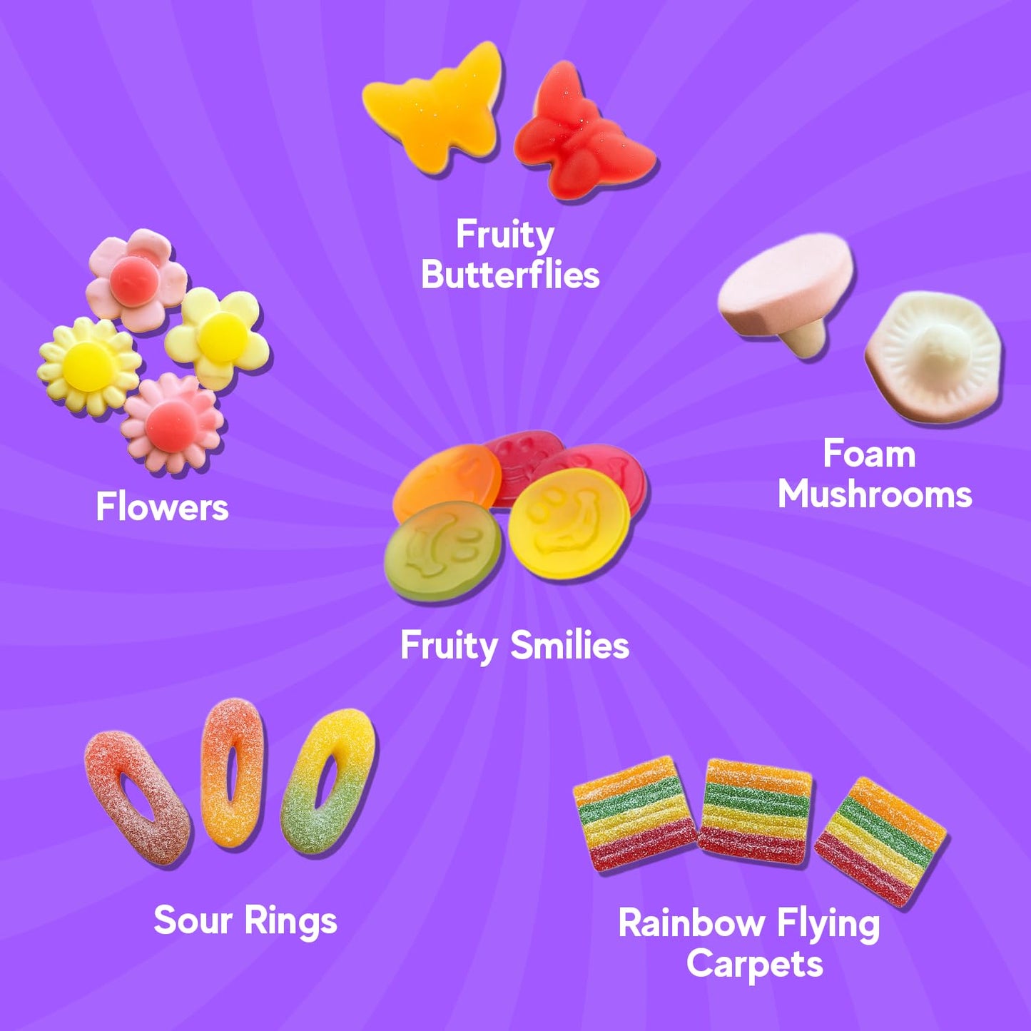 Purple Truck Flower Child Swedish Candy Mix, 8oz Resealable Bag, Non-GMO, Fun Shapes, No Artificial Colors or Preservatives