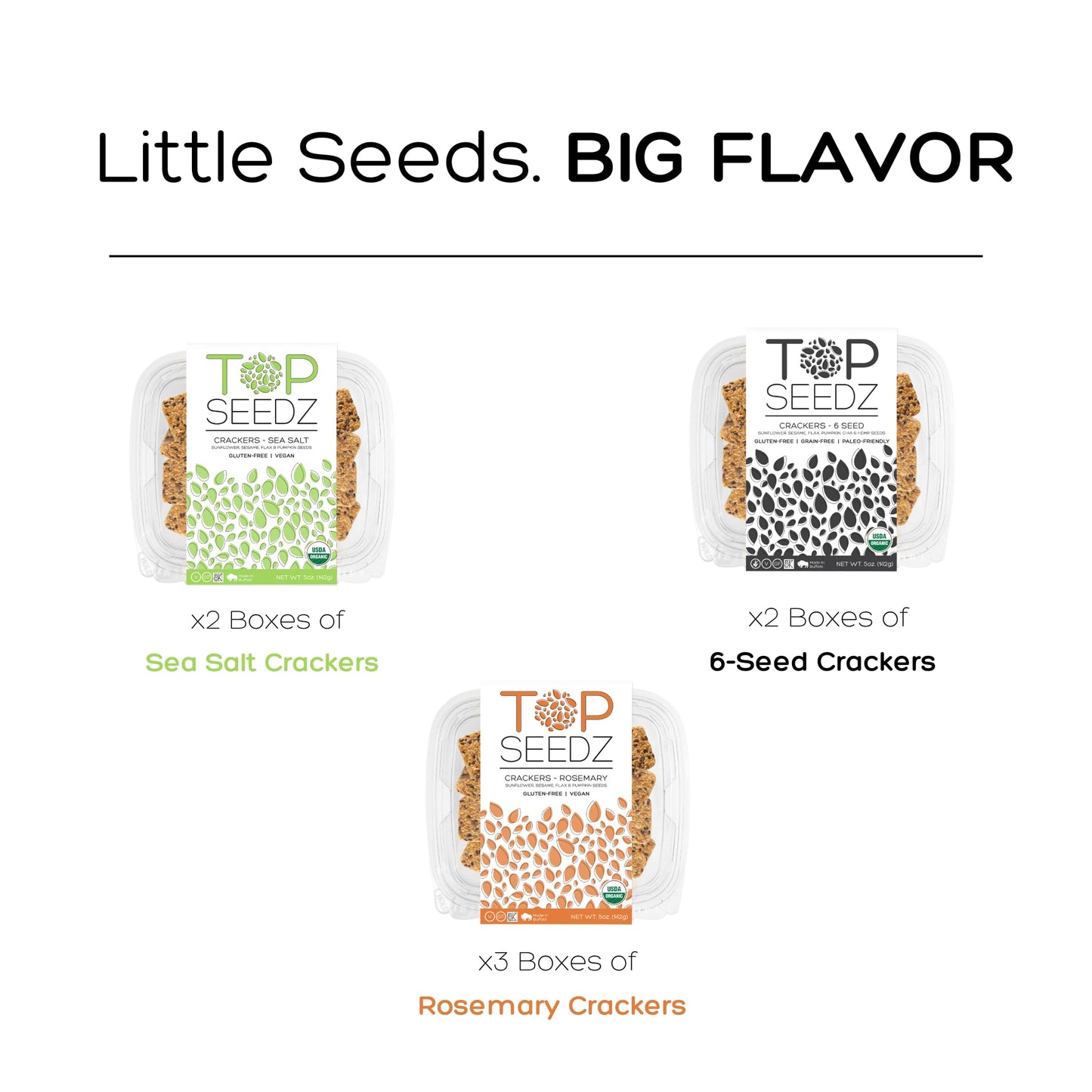 Top Seedz Organic Gluten Free Sea Salt & Rosemary  ers, 5 oz, 6-Pack, Healthy Vegan Snack with 6 Seeds