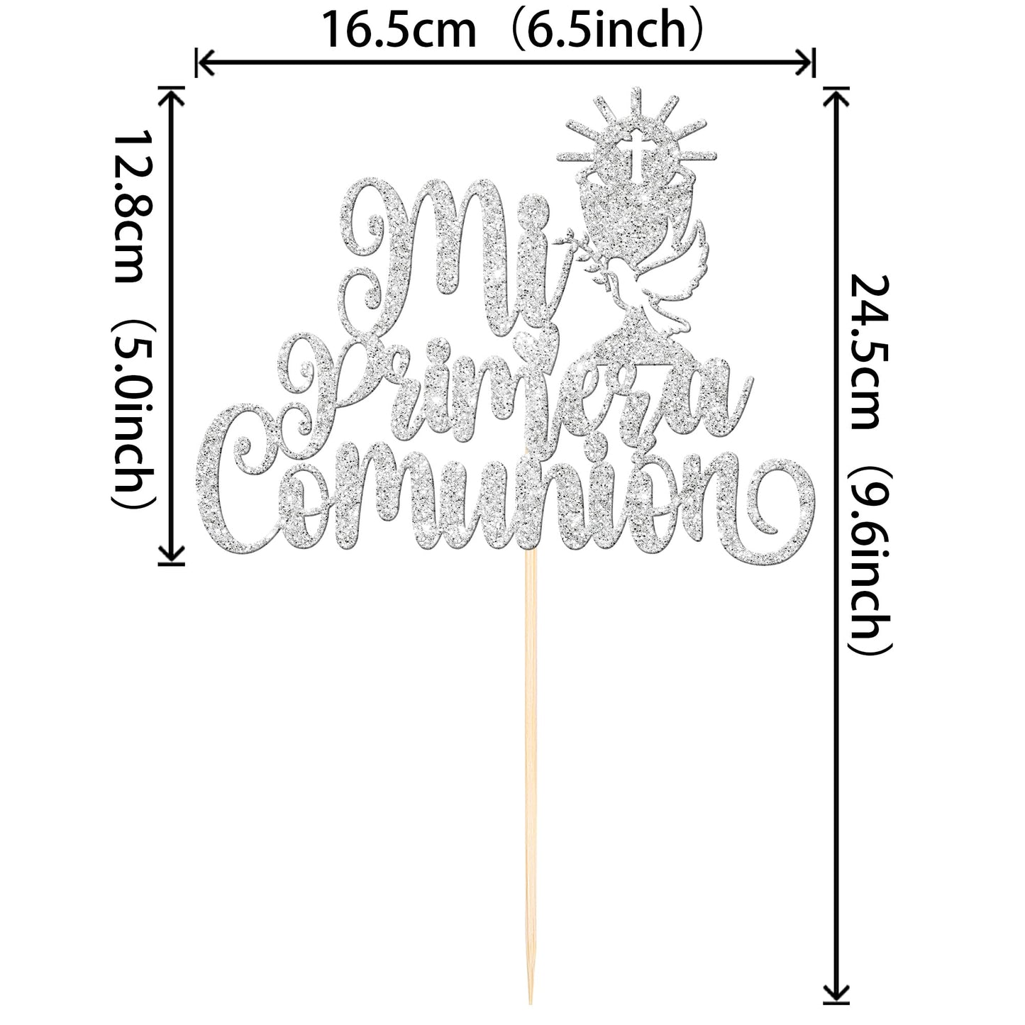 ZHUOWEISM Cake Topper Glitter First Communion Decoration for Kids Birthday Party - Silver Paper Design 10