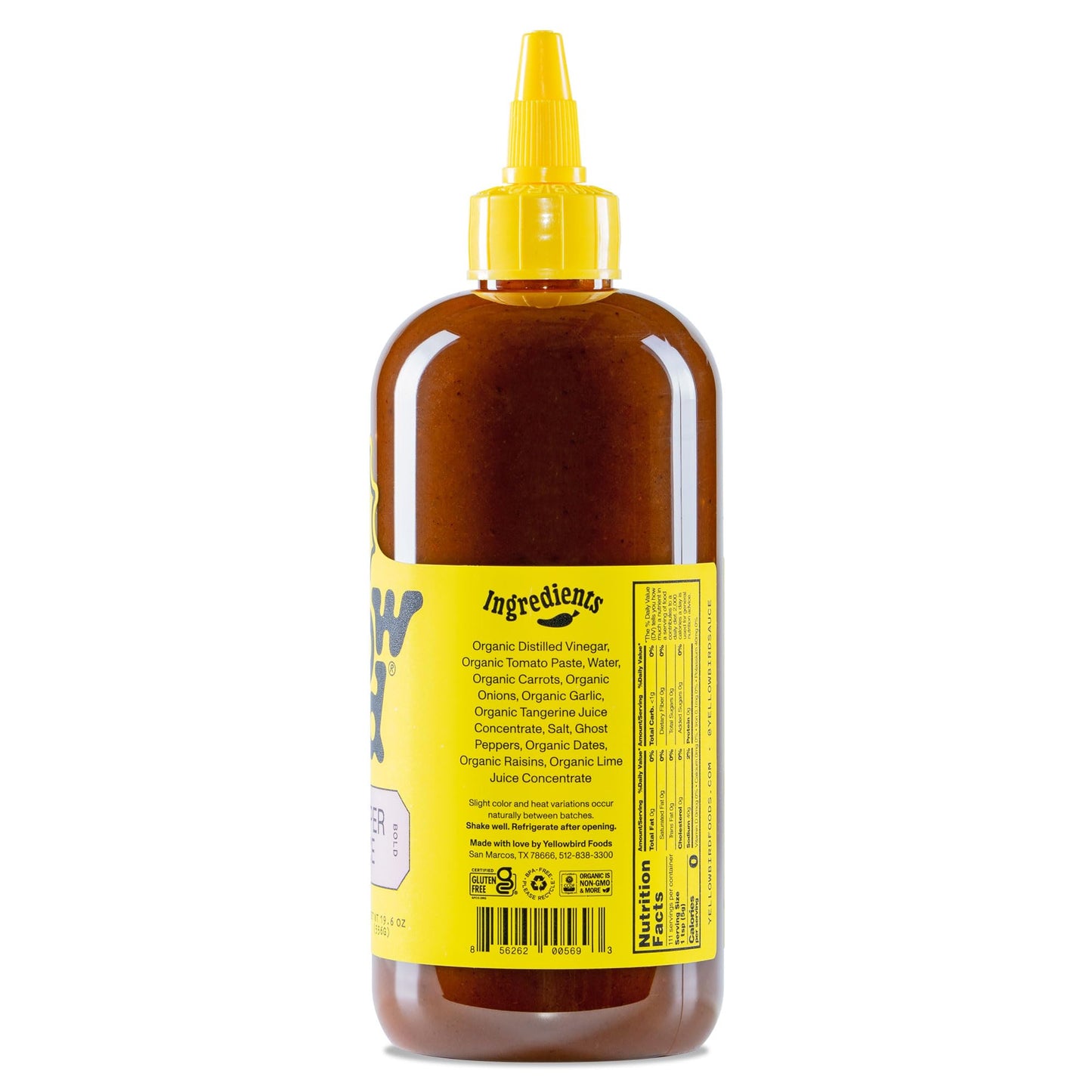 Yellowbird Organic Ghost Pepper Hot Sauce - Hot & Smoky, Plant-Based, Gluten Free, 19.6 oz (2-pack)