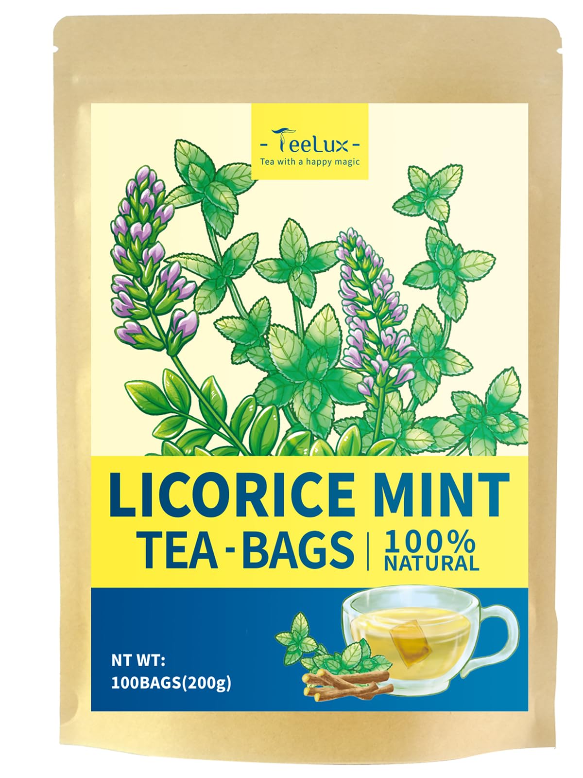 TeeLux Licorice Peppermint Tea, Caffeine Free, 100 Count, Natural Soothing Peppermint with Sweet Licorice Root