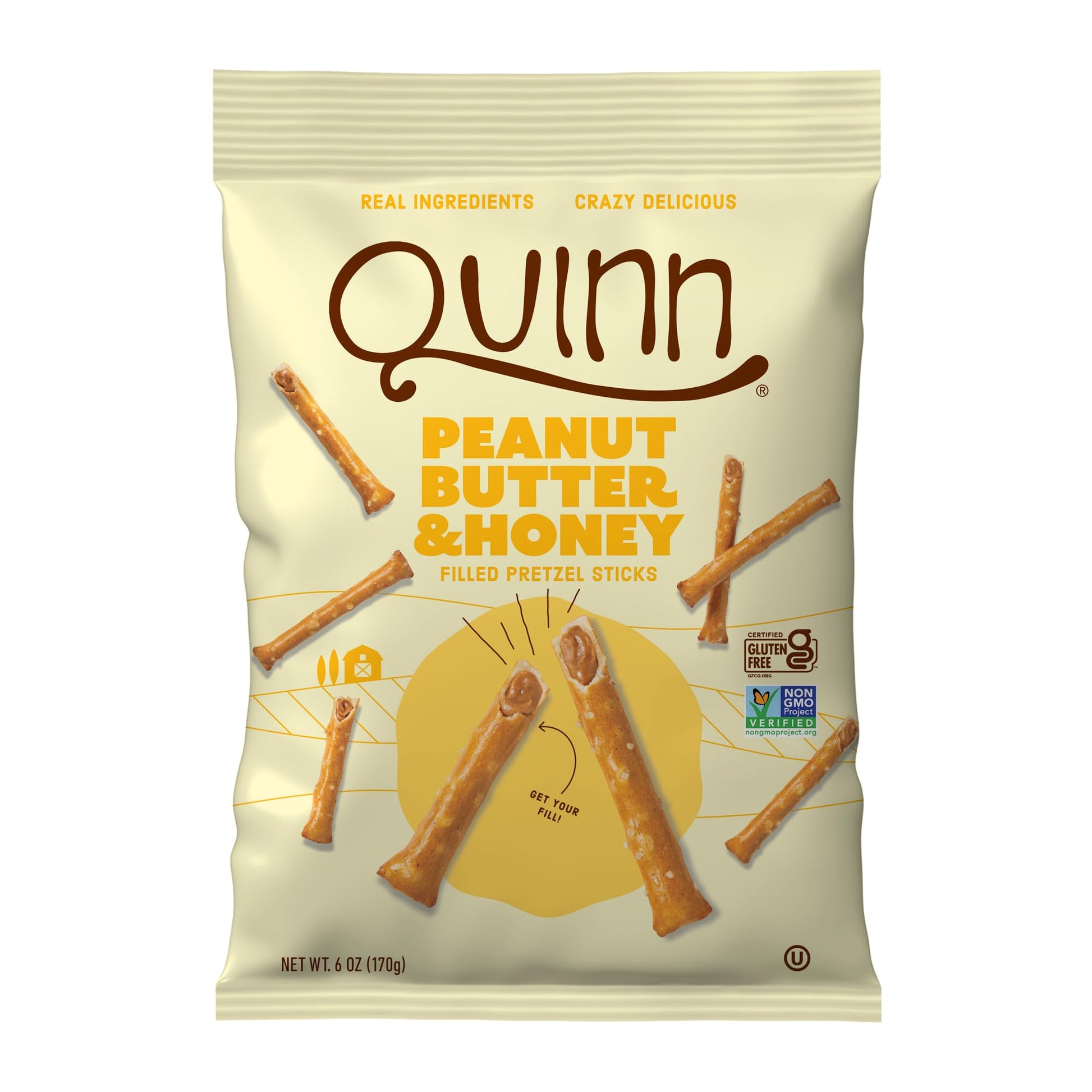 Quinn Snacks Peanut Butter & Honey Filled Pretzel Sticks - Gluten Free Snack  Sweet & Salty  Made with Real Natural Ingredients  Peanuts  Sorghum  & Root Vegetables  Dairy Free - 6 oz (Pack of 1)