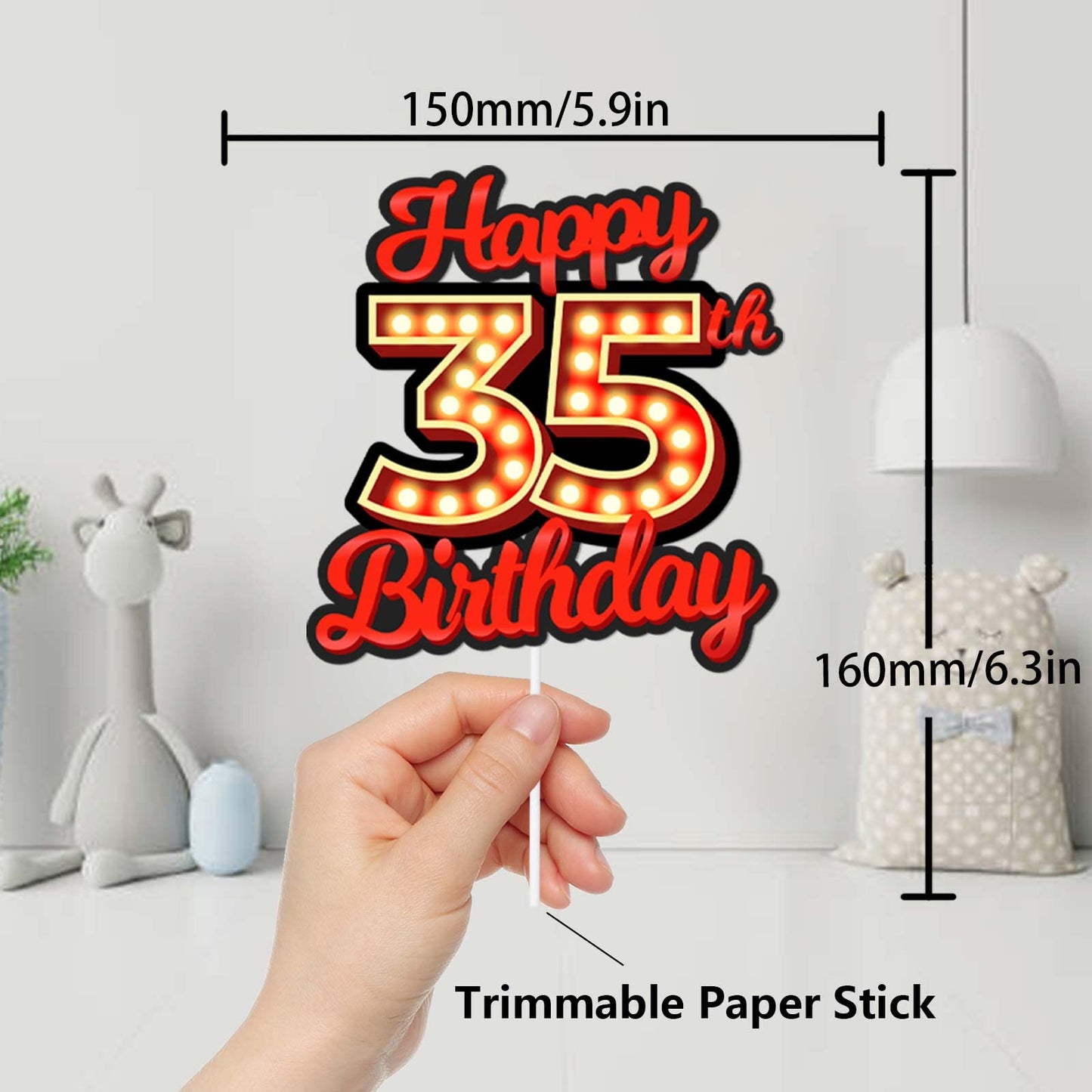 Happy 35Th Birthday Cake Topper Fluorescent Flashing Night Out Hen Movie Nightclub Theme Decor Supplies Woman Man Happy Birthday