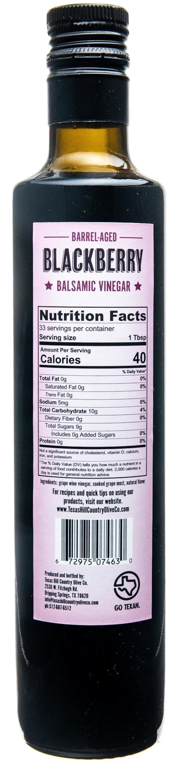 Texas Hill Country Olive Company Blackberry Balsamic Vinegar - Gourmet Barrel Aged - 16.9 Fl Oz