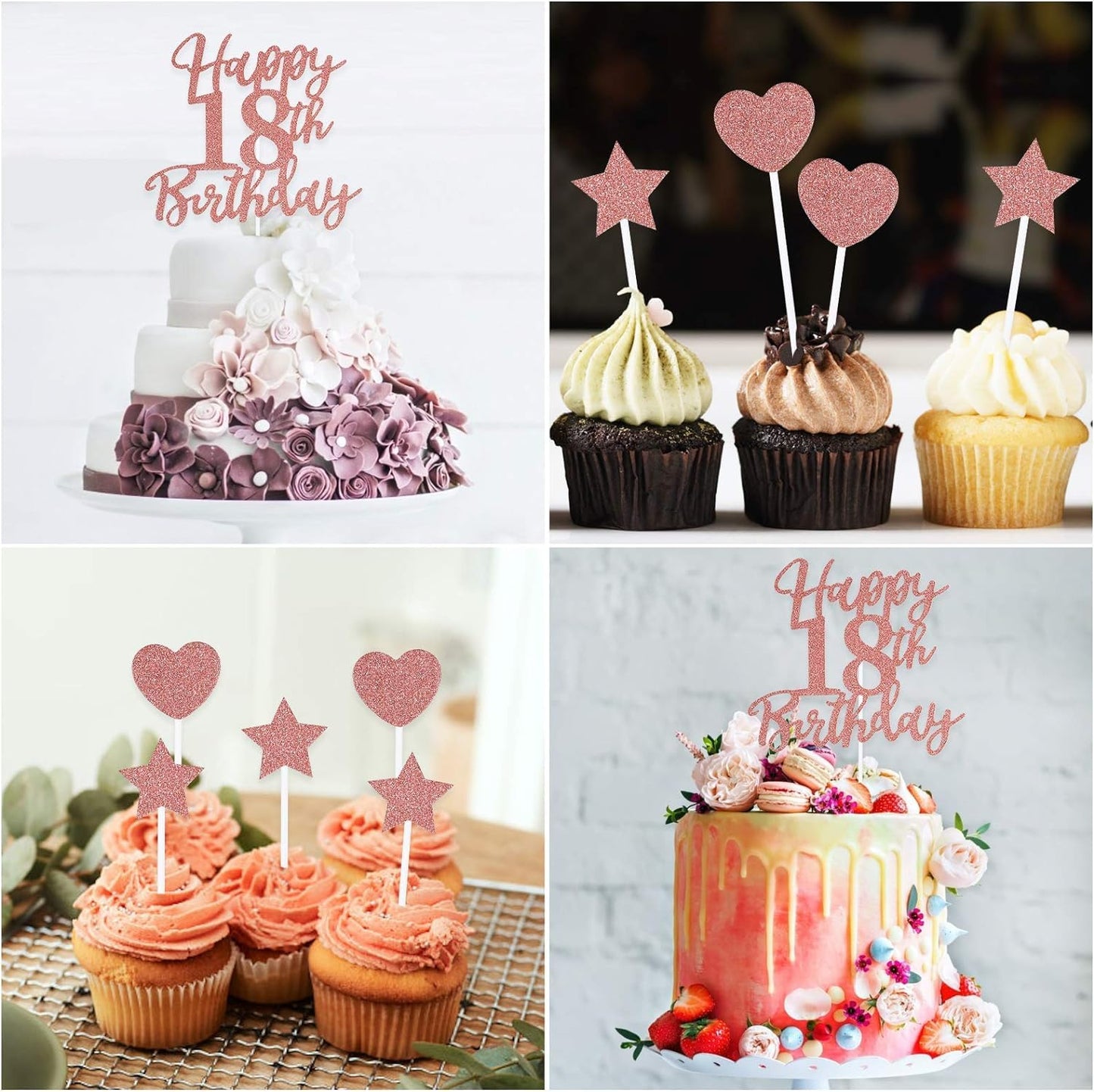 Larchio 18Th Birthday Cake Topper, Rose Gold Happy 18Th Birthday Cake Topper And Balloon Cake Topper For Girl Birthday Cake Deco