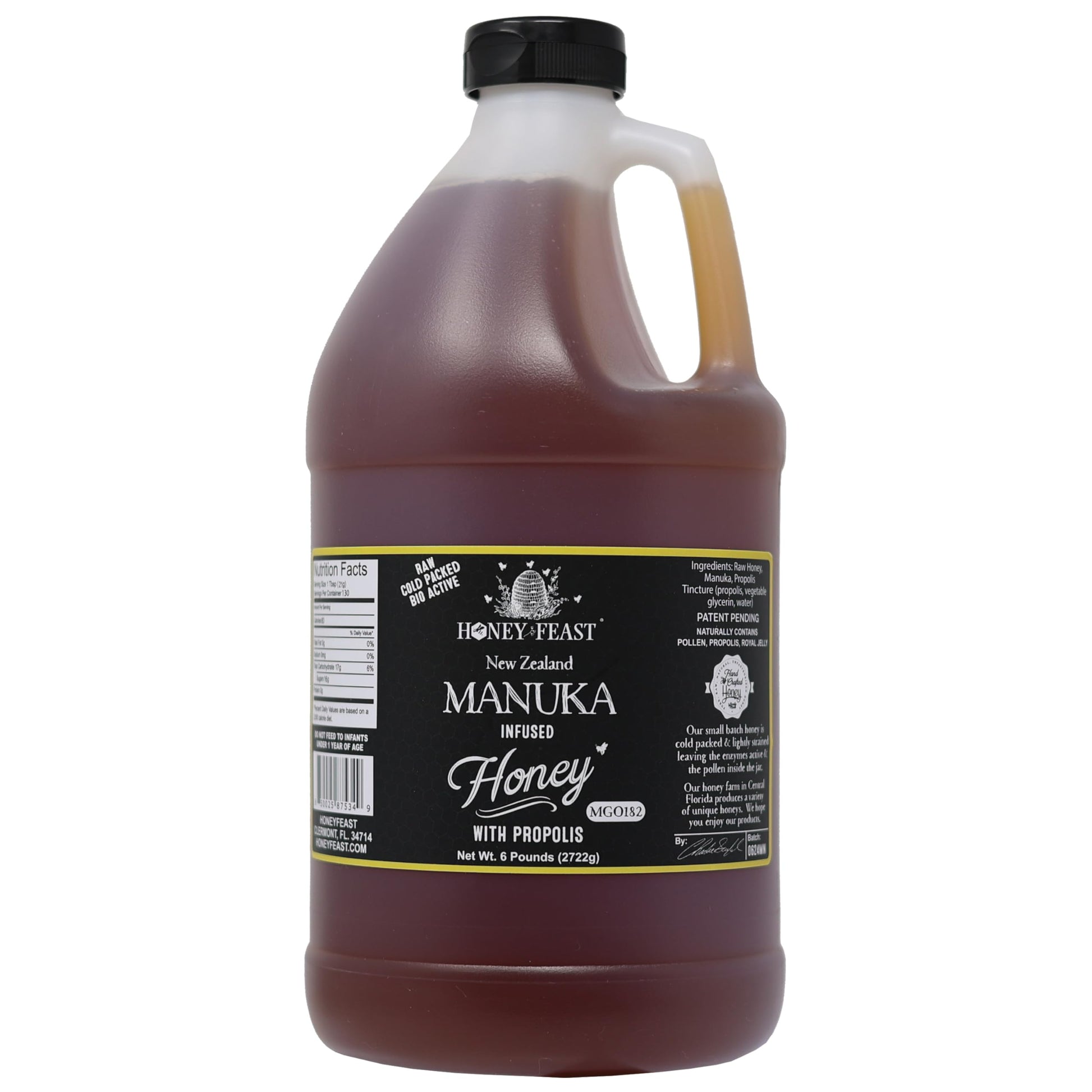 Honey Feast Manuka Honey Blend with Propolis, 6lb Jar, MGO182, Raw, New Zealand, Bulk Honey