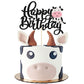 Gyufise 1Pc Cow Happy Birthday Cake Topper Glitter Farm Animals Theme Birthday Cow Cake Decoration For Cow Theme Baby Shower Kid