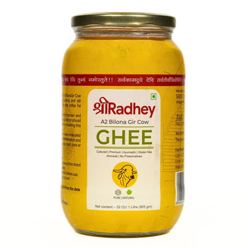 Shreeradhey A2 Bilona Gir Cow Ghee Traditional Bilona Method, 1 Litre Glass Bottle